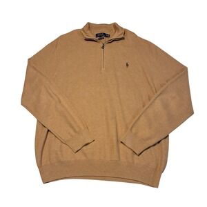 Polo Ralph Lauren Men's Tan Quarter Zip Pima Cotton Sweater Size XL